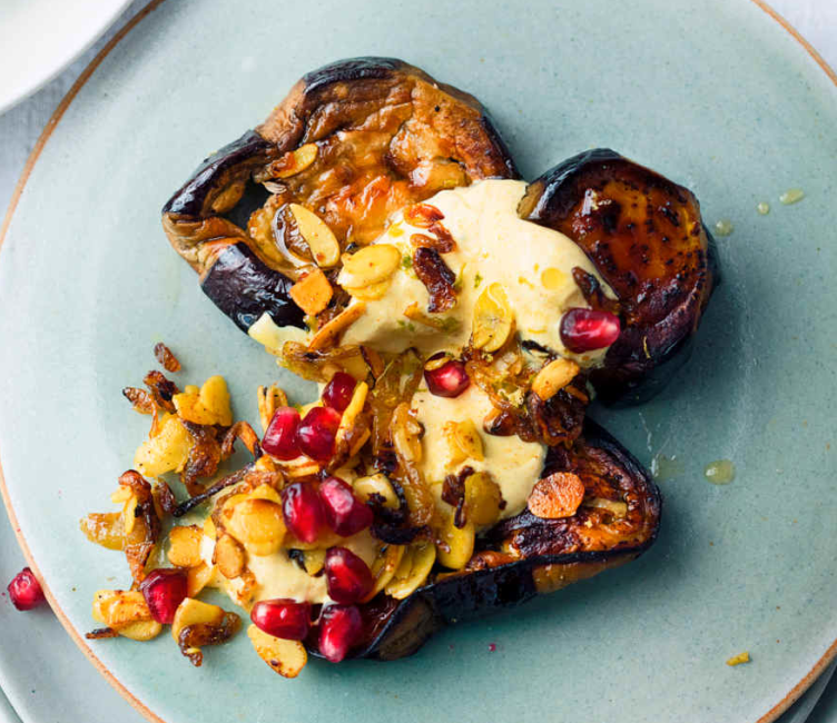 Aubergines rôties au yaourt au curry